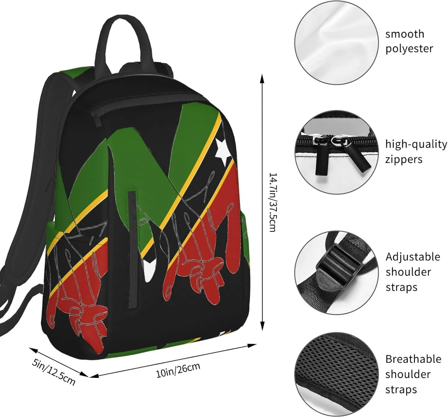 St.Kitts United Flag Casual Laptop Backpack Travel Rucksack Sports Daypack Adjustable Strap Bags with Multi-Pockets for Working Running Camping