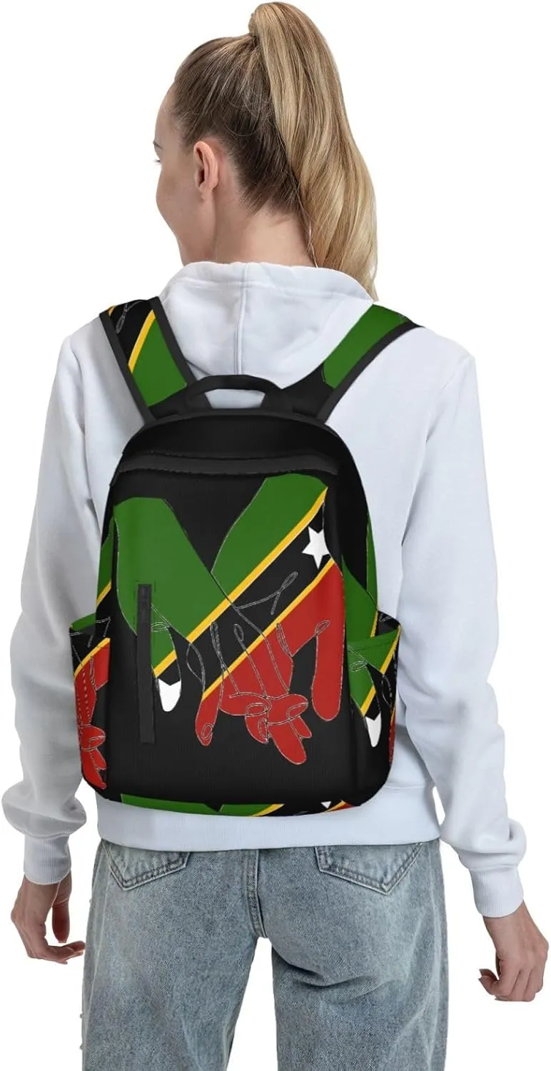 St.Kitts United Flag Casual Laptop Backpack Travel Rucksack Sports Daypack Adjustable Strap Bags with Multi-Pockets for Working Running Camping