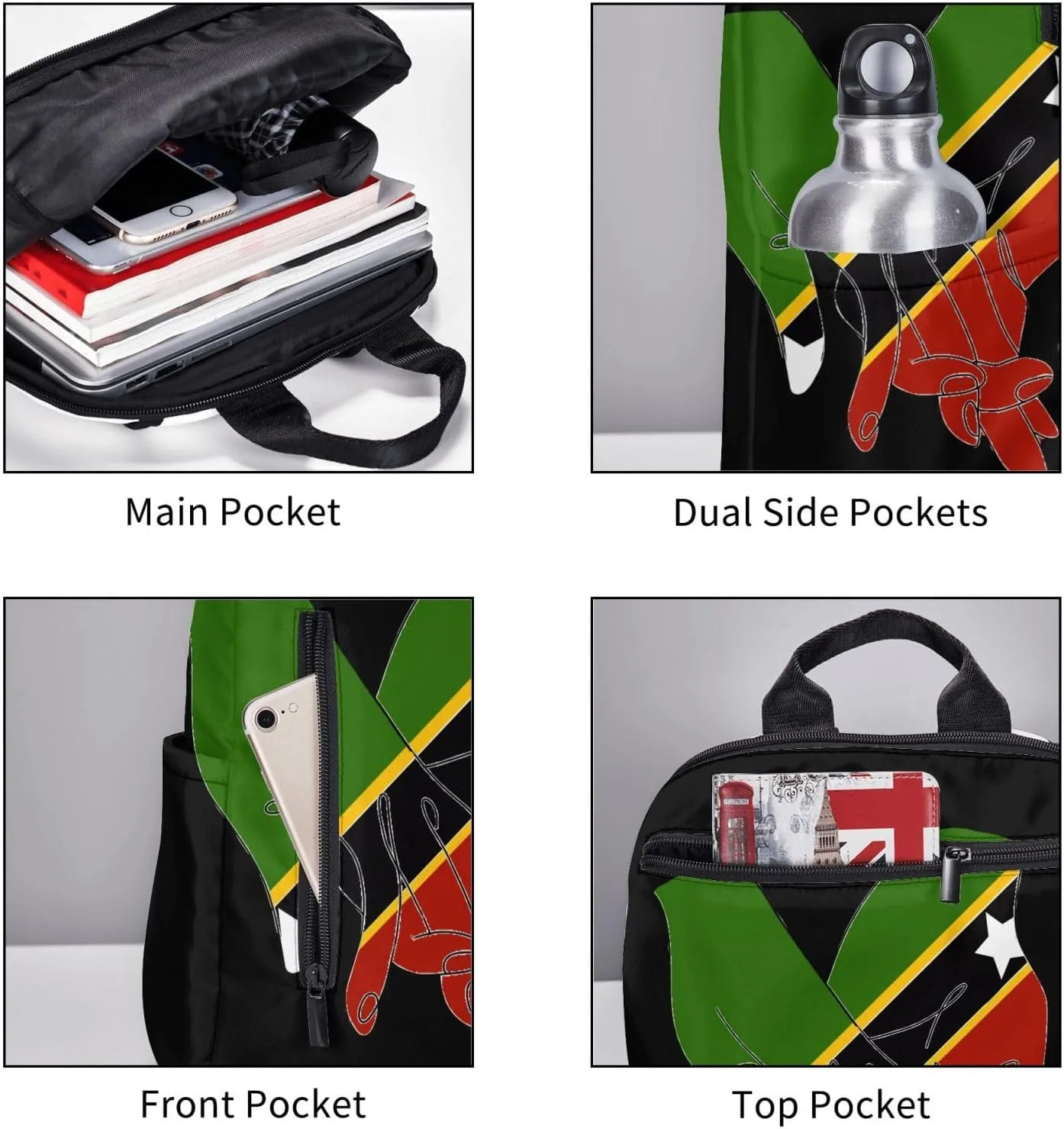 St.Kitts United Flag Casual Laptop Backpack Travel Rucksack Sports Daypack Adjustable Strap Bags with Multi-Pockets for Working Running Camping