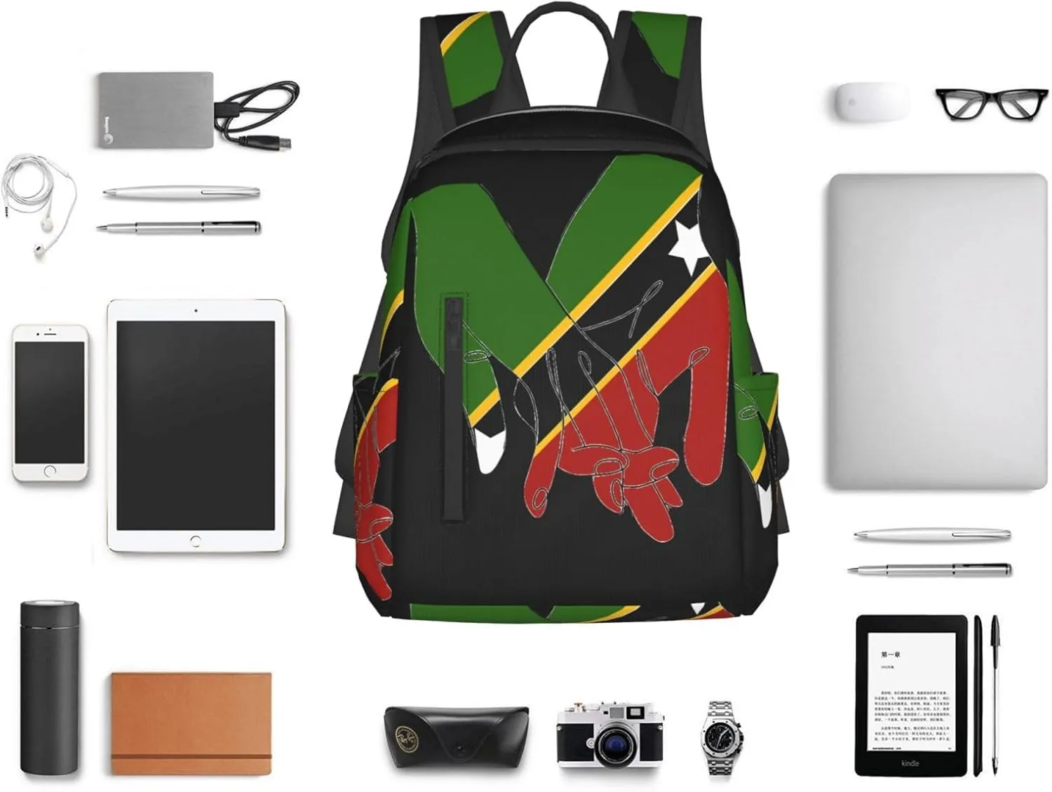 St.Kitts United Flag Casual Laptop Backpack Travel Rucksack Sports Daypack Adjustable Strap Bags with Multi-Pockets for Working Running Camping