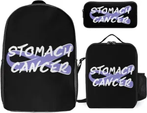 Stomach Cancer Awareness Periwinkle Ribbon 3 Piece Backpack Sets With Lunch Bag Pencil Case Combination Hiking Travel Work