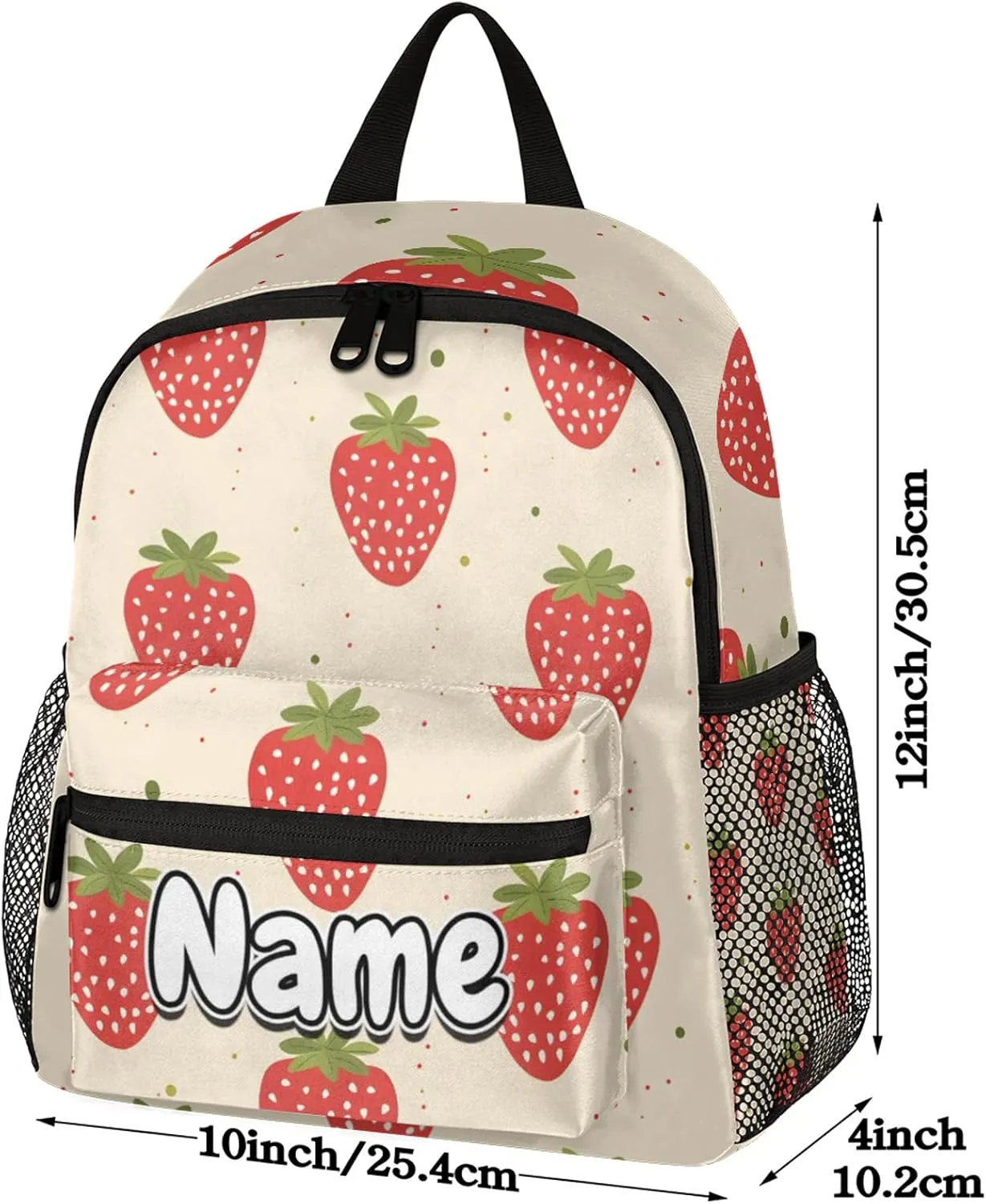 Strawberry Fruits Personalized Backpack Bag with Name Lightweight Custom Shoulder Bags Waterproof Casual Backpacks Travel Laptop Bag for Work Picnic 12in