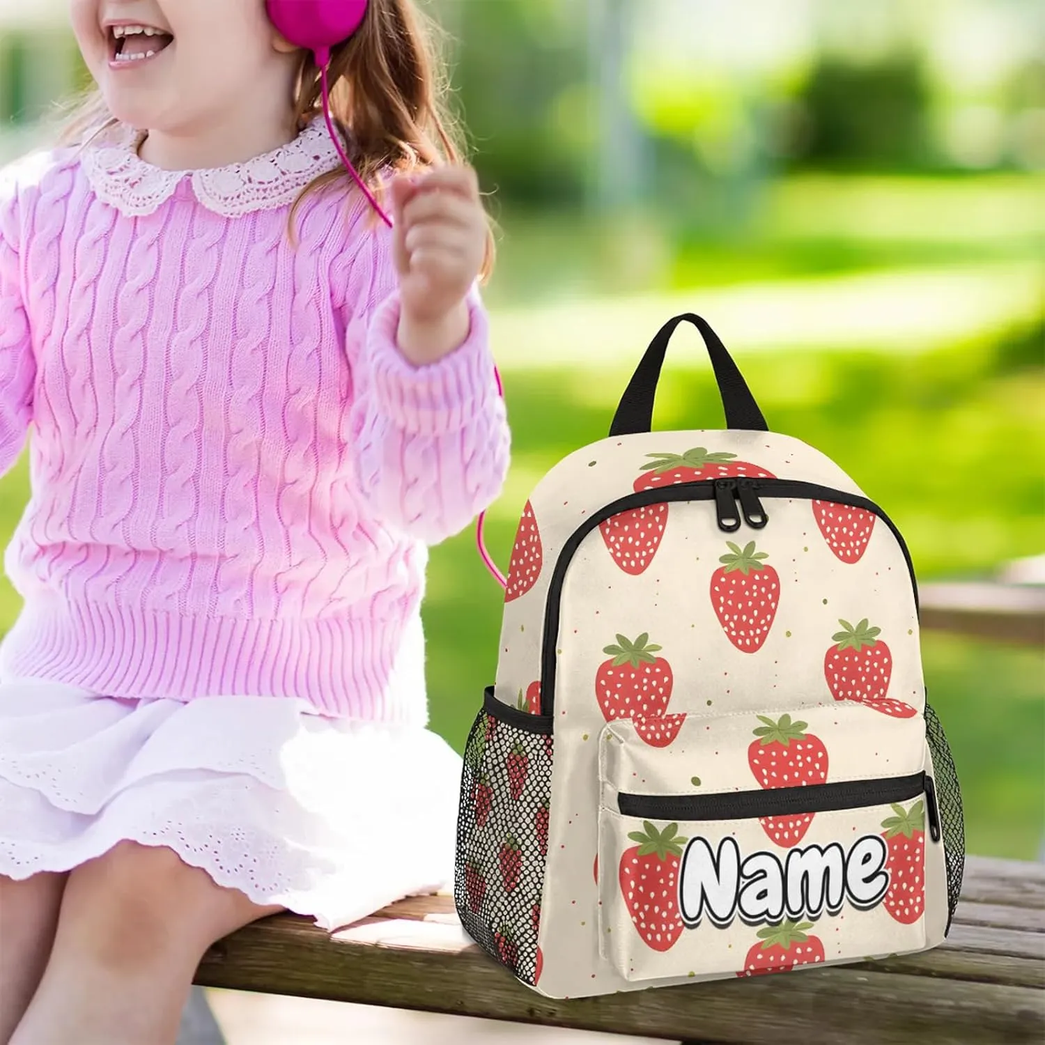 Strawberry Fruits Personalized Backpack Bag with Name Lightweight Custom Shoulder Bags Waterproof Casual Backpacks Travel Laptop Bag for Work Picnic 12in