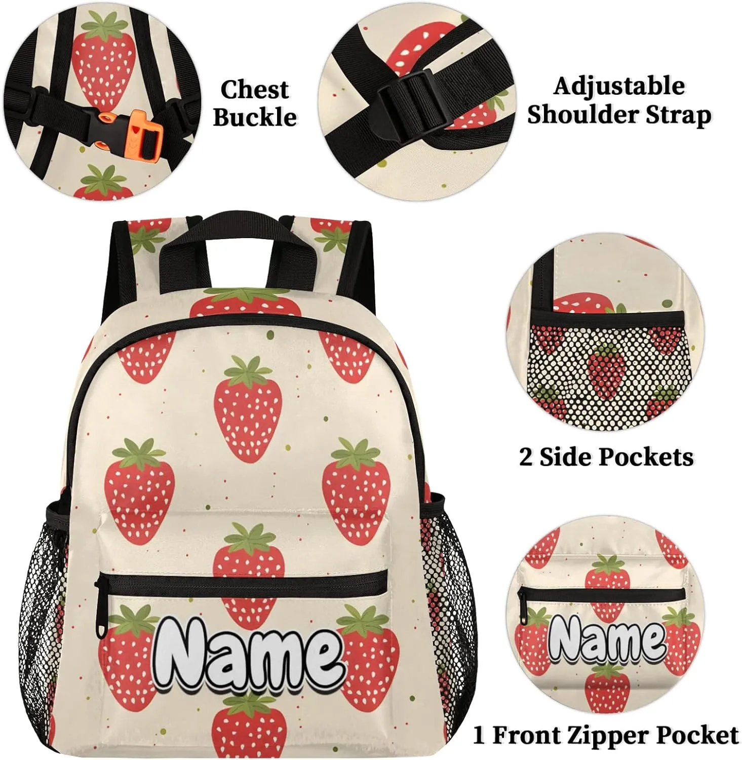 Strawberry Fruits Personalized Backpack Bag with Name Lightweight Custom Shoulder Bags Waterproof Casual Backpacks Travel Laptop Bag for Work Picnic 12in