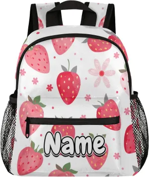 Strawberry Theme Personalized Backpack Bag with Name Lightweight Custom Shoulder Bags Waterproof Casual Backpacks Travel Laptop Bag for Work Picnic 12in