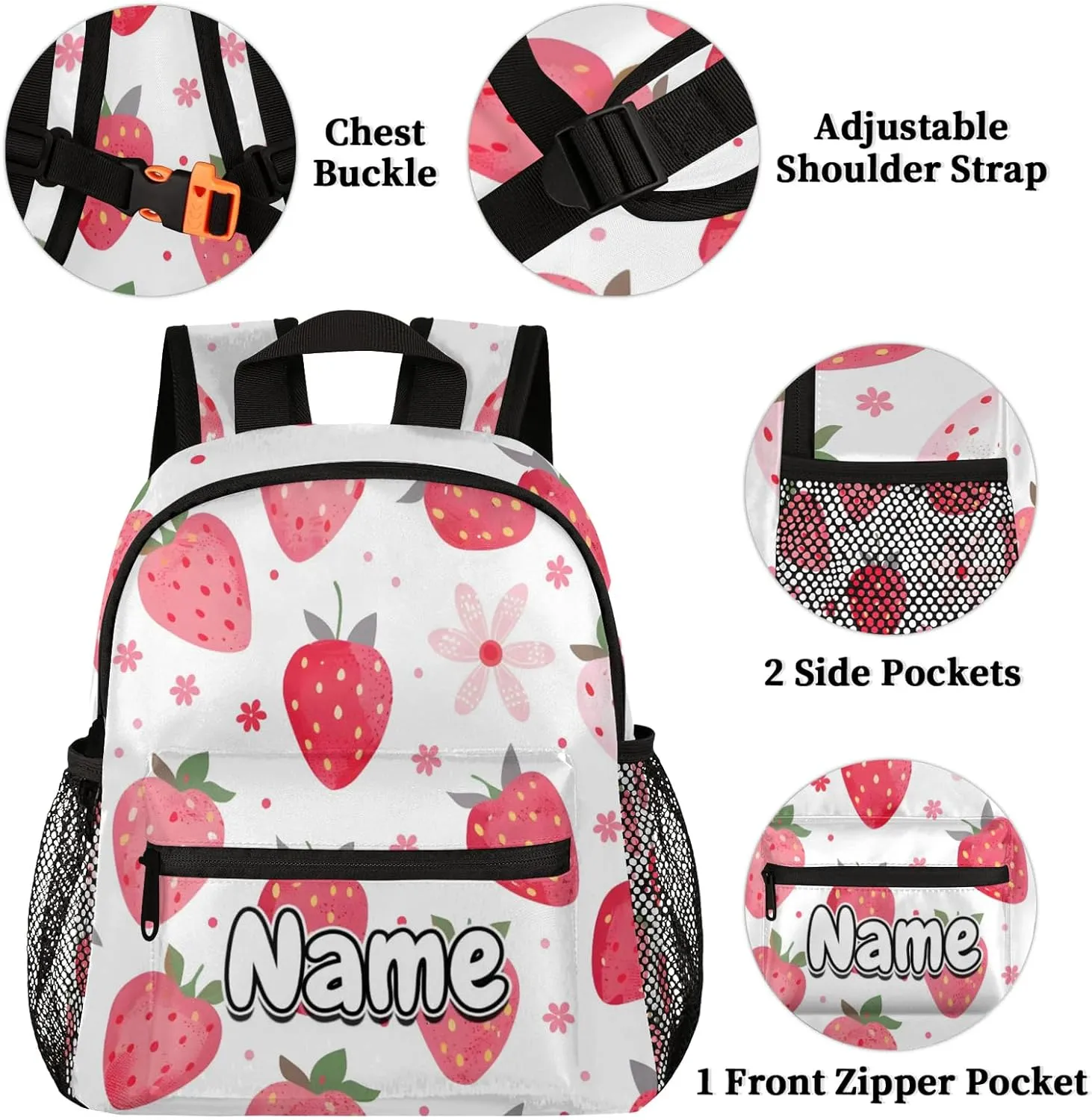 Strawberry Theme Personalized Backpack Bag with Name Lightweight Custom Shoulder Bags Waterproof Casual Backpacks Travel Laptop Bag for Work Picnic 12in