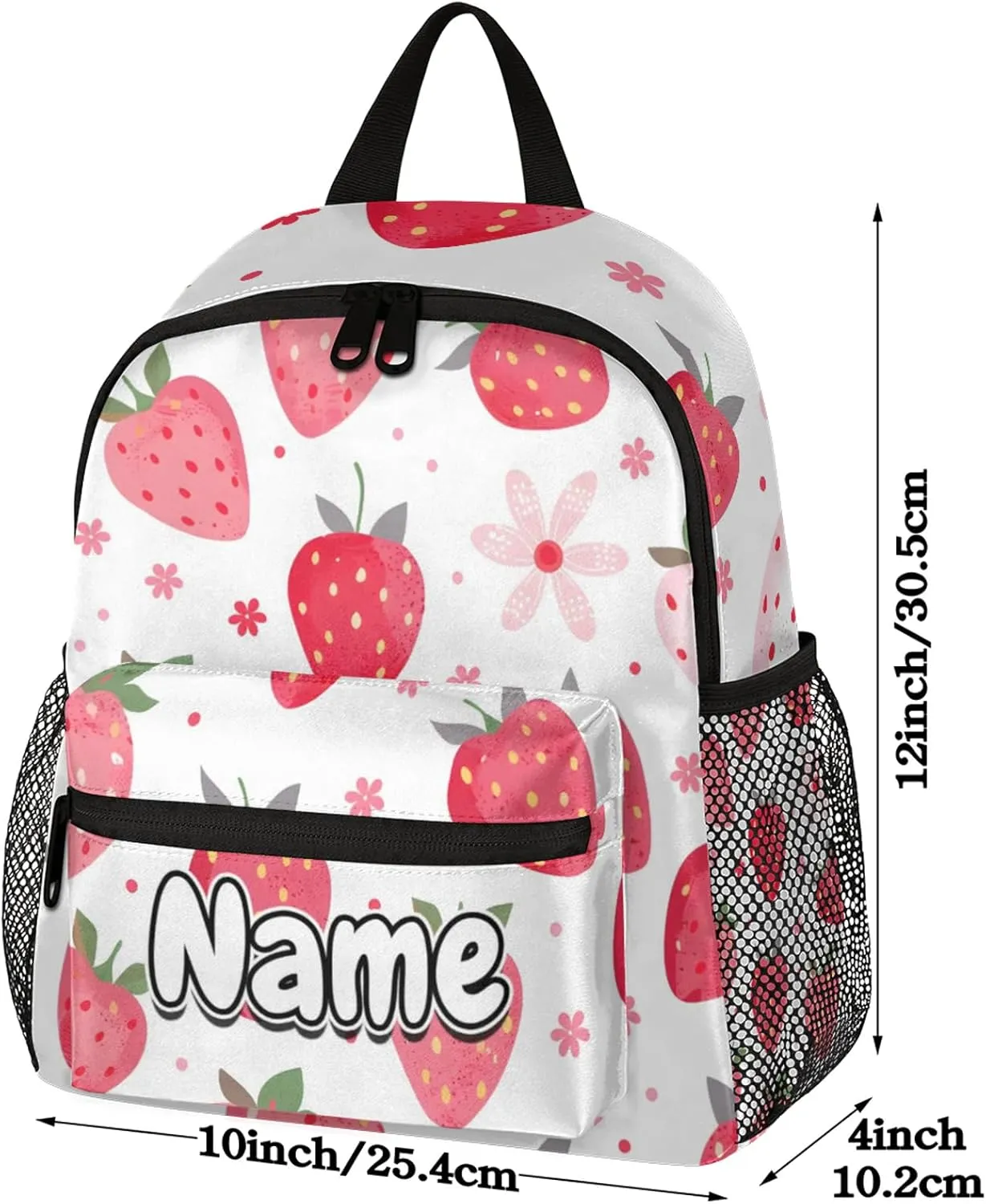 Strawberry Theme Personalized Backpack Bag with Name Lightweight Custom Shoulder Bags Waterproof Casual Backpacks Travel Laptop Bag for Work Picnic 12in