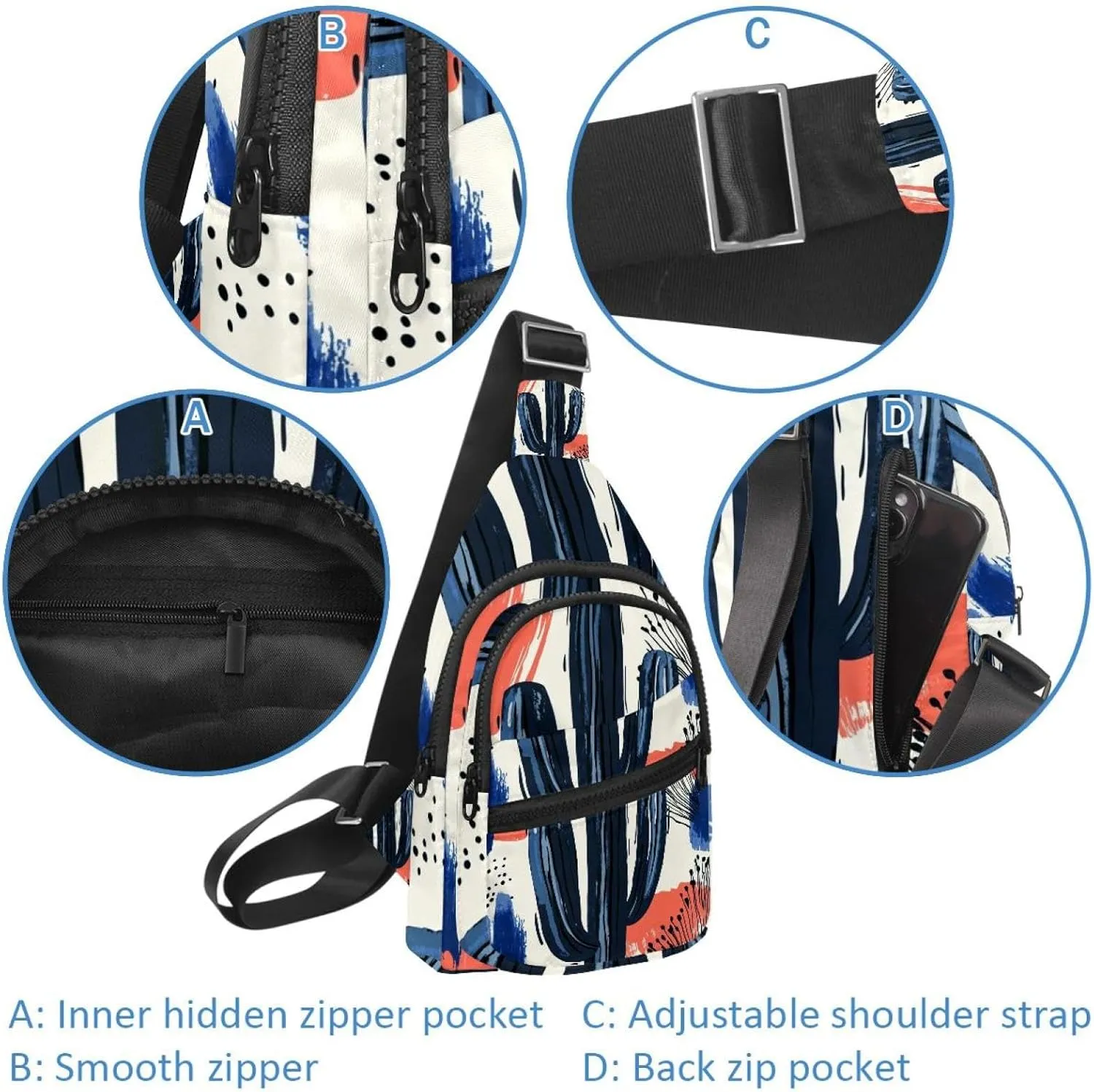 Summer Abstract Cactus (6) Sling Bag, Crossbody Sling Backpack Travel Hiking Chest Bag Daypack for Purses Shoulder Bag Women Men's
