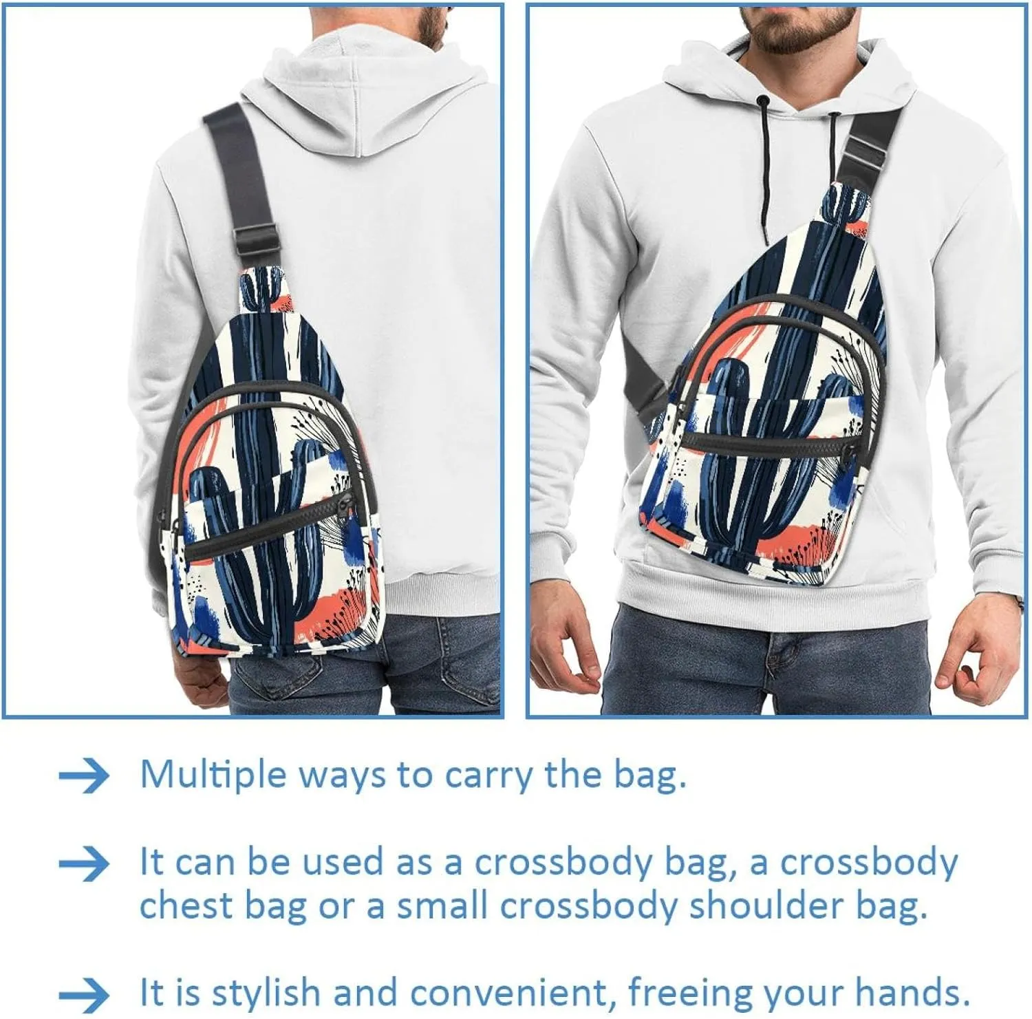 Summer Abstract Cactus (6) Sling Bag, Crossbody Sling Backpack Travel Hiking Chest Bag Daypack for Purses Shoulder Bag Women Men's