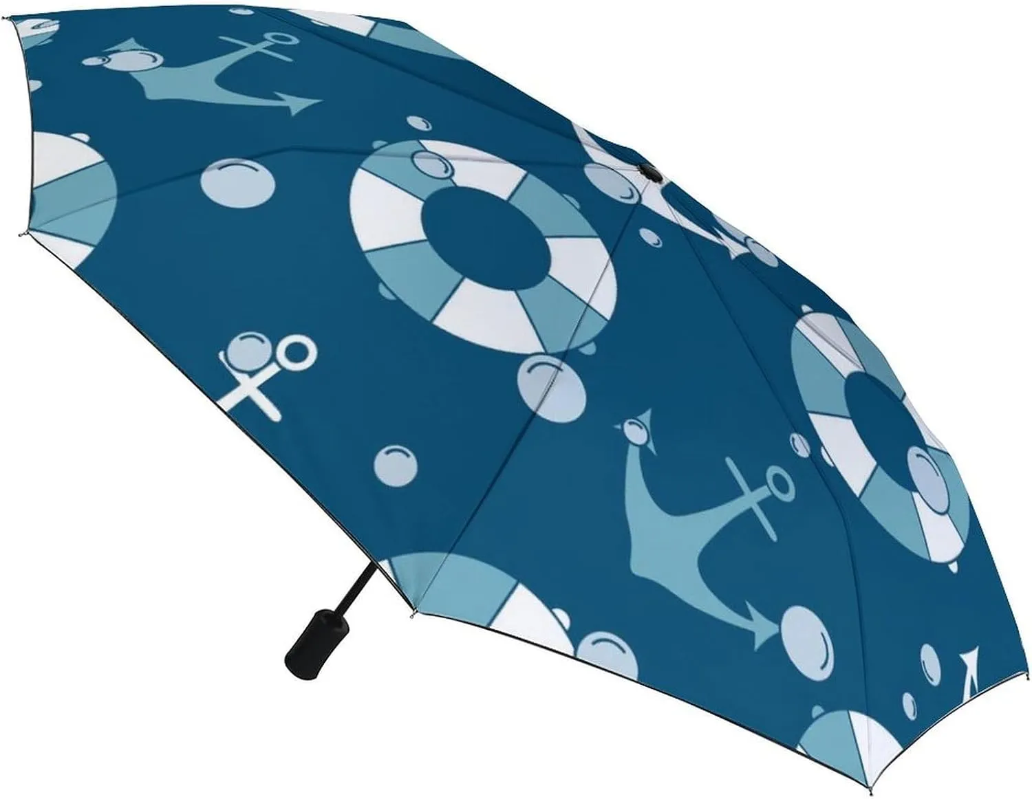 Summer Anchors Lifebuoys Compact Travel Umbrella, Windproof Waterproof Stick Umbrella Protection Umbrellas