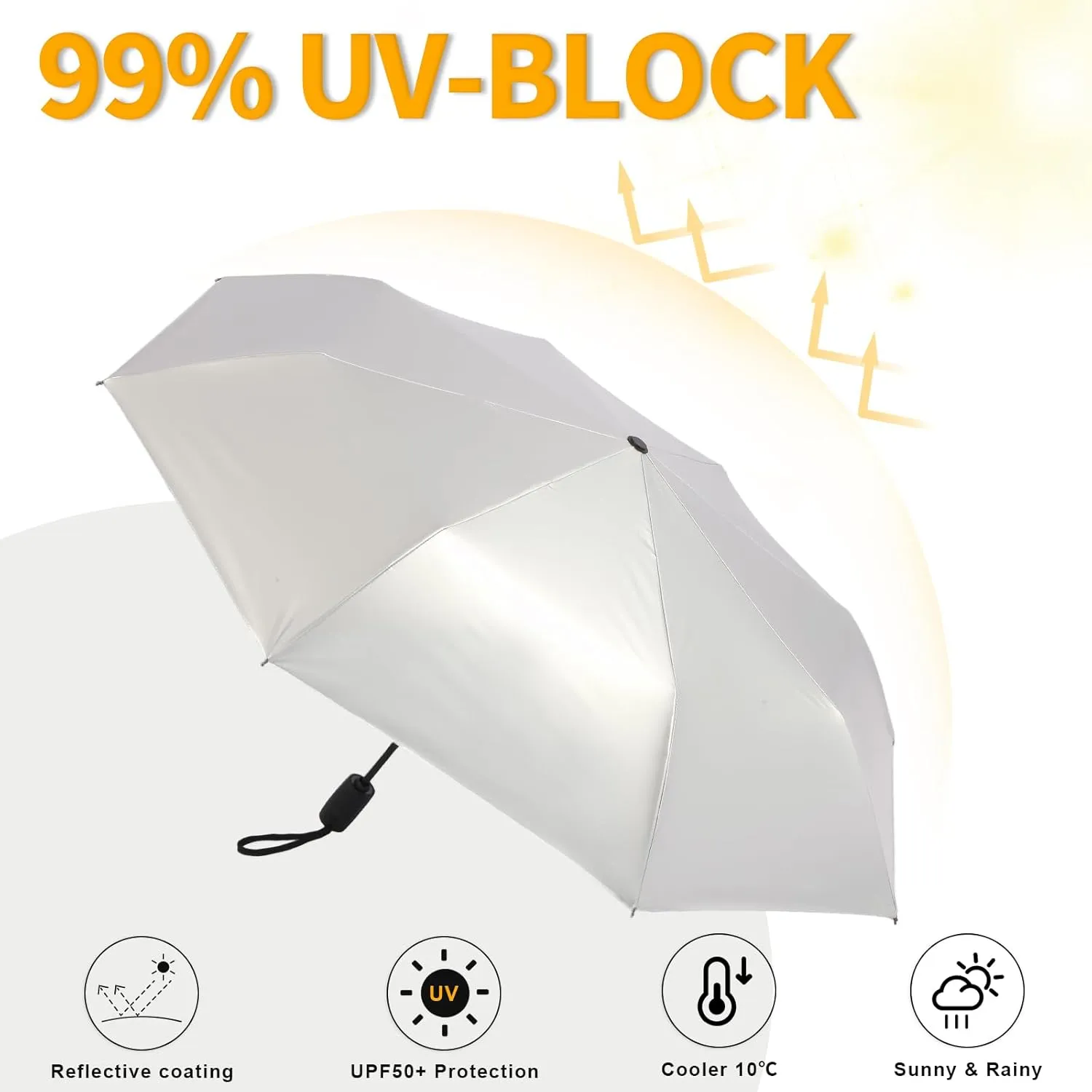 Sun Umbrella for Travel UPF 50  UV Protection 46 Inch Windproof Auto Open/Close, Sun Blocking & Rainproof Compact Umbrella for Men and Women