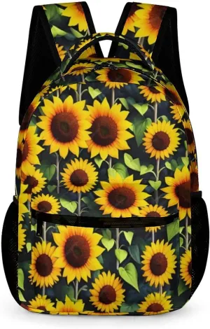Sunflower Backpack for Kids Girls Boys School, 16 Inches Cute Sunflowers Theme Bookbag, Adjustable, Lightweight, Large Capacity, Colorful Daily Casual Backpacks