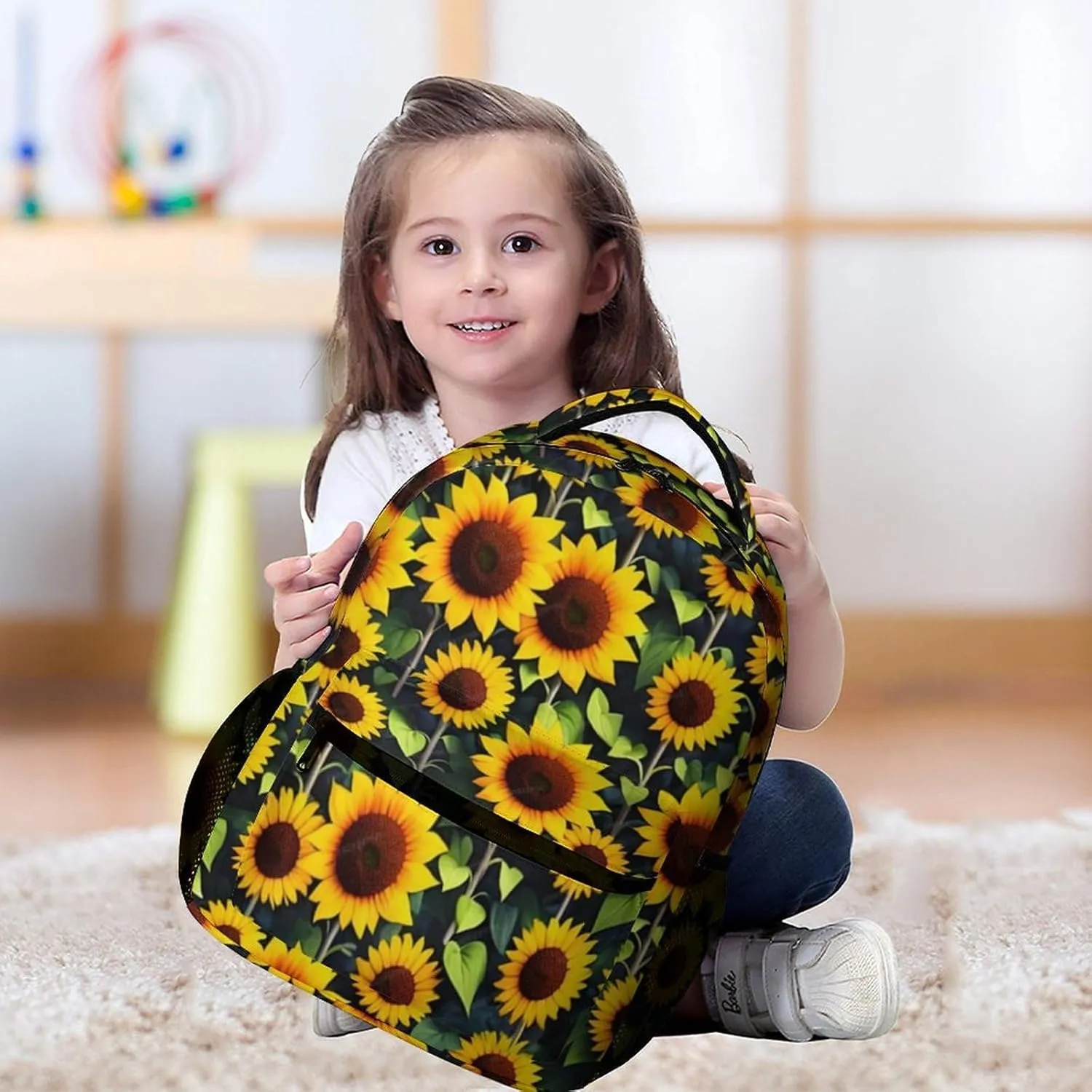Sunflower Backpack for Kids Girls Boys School, 16 Inches Cute Sunflowers Theme Bookbag, Adjustable, Lightweight, Large Capacity, Colorful Daily Casual Backpacks