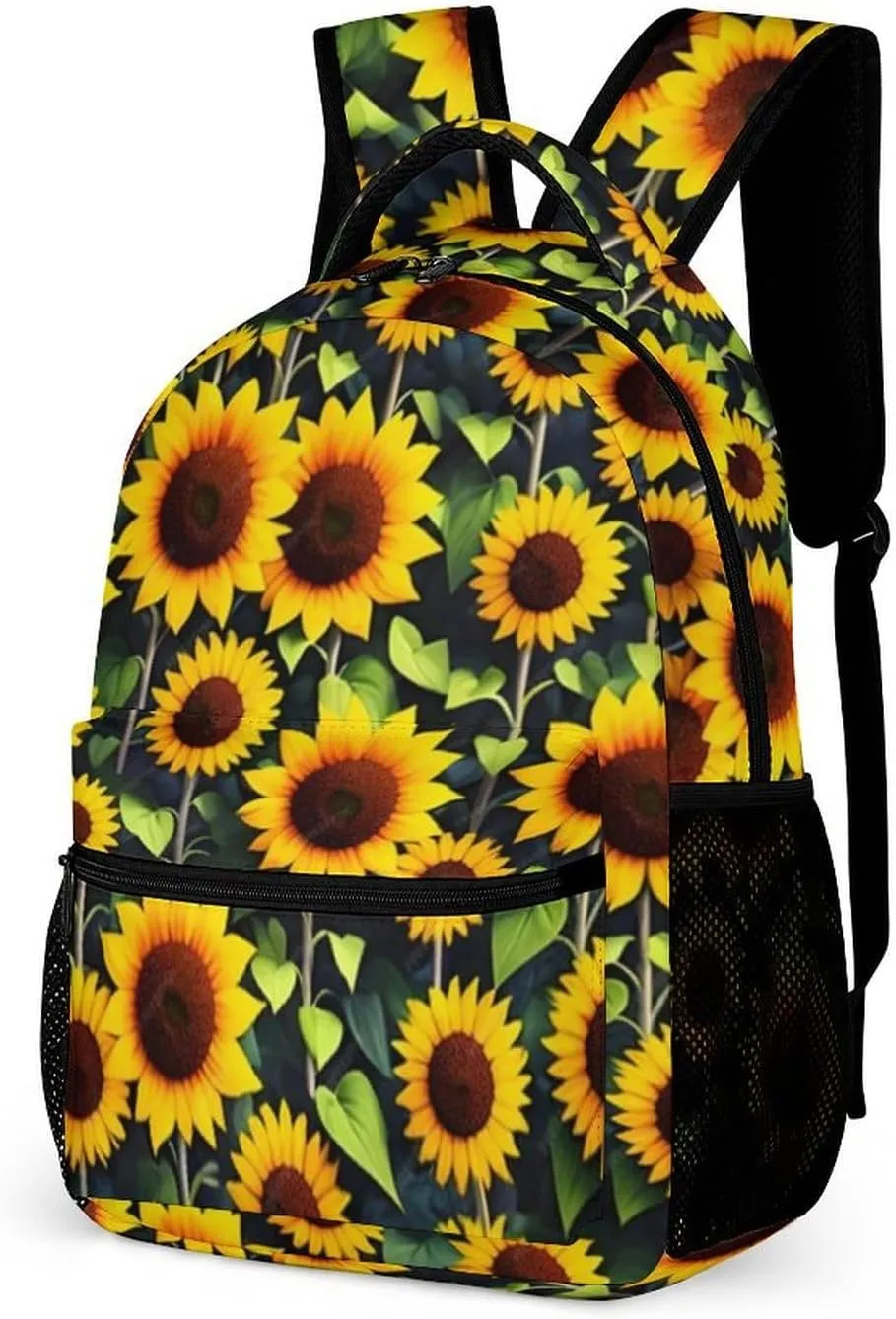 Sunflower Backpack for Kids Girls Boys School, 16 Inches Cute Sunflowers Theme Bookbag, Adjustable, Lightweight, Large Capacity, Colorful Daily Casual Backpacks