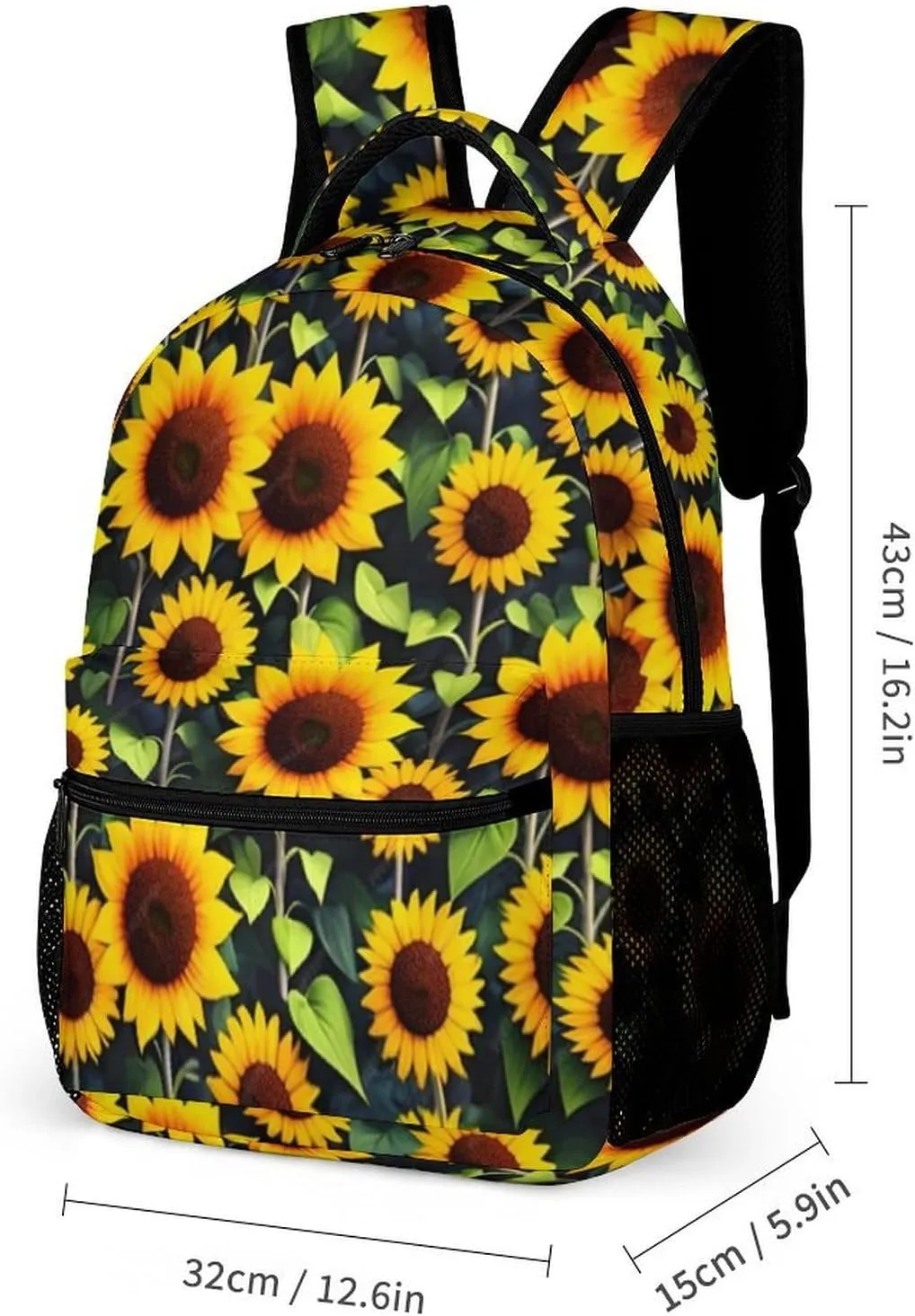 Sunflower Backpack for Kids Girls Boys School, 16 Inches Cute Sunflowers Theme Bookbag, Adjustable, Lightweight, Large Capacity, Colorful Daily Casual Backpacks