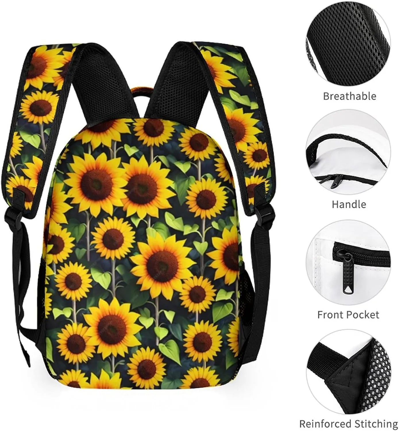 Sunflower Backpack for Kids Girls Boys School, 16 Inches Cute Sunflowers Theme Bookbag, Adjustable, Lightweight, Large Capacity, Colorful Daily Casual Backpacks