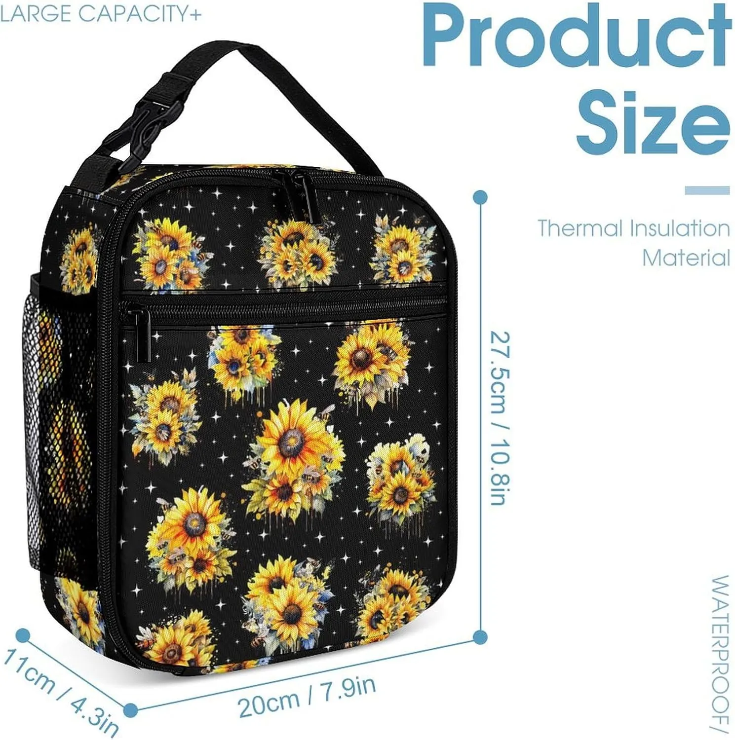 Sunflower Backpack with Lunch Box & Pencil Case, 16 Inch Cute Sunflowers Themed Bookbag, Adjustable Lightweight Large Capacity, Colorful Daily Casual Backpacks Set with Lunch Bag