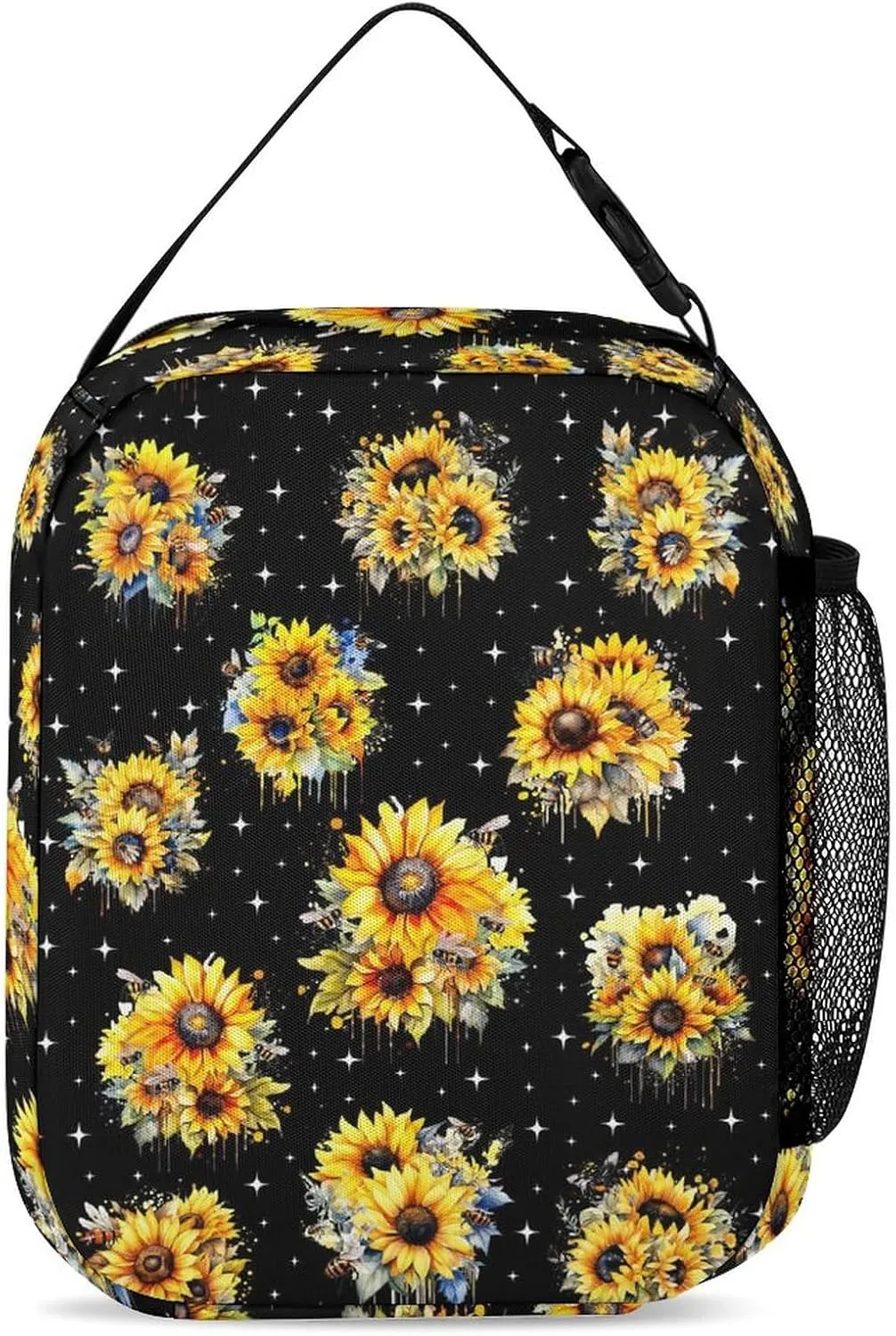 Sunflower Backpack with Lunch Box & Pencil Case, 16 Inch Cute Sunflowers Themed Bookbag, Adjustable Lightweight Large Capacity, Colorful Daily Casual Backpacks Set with Lunch Bag