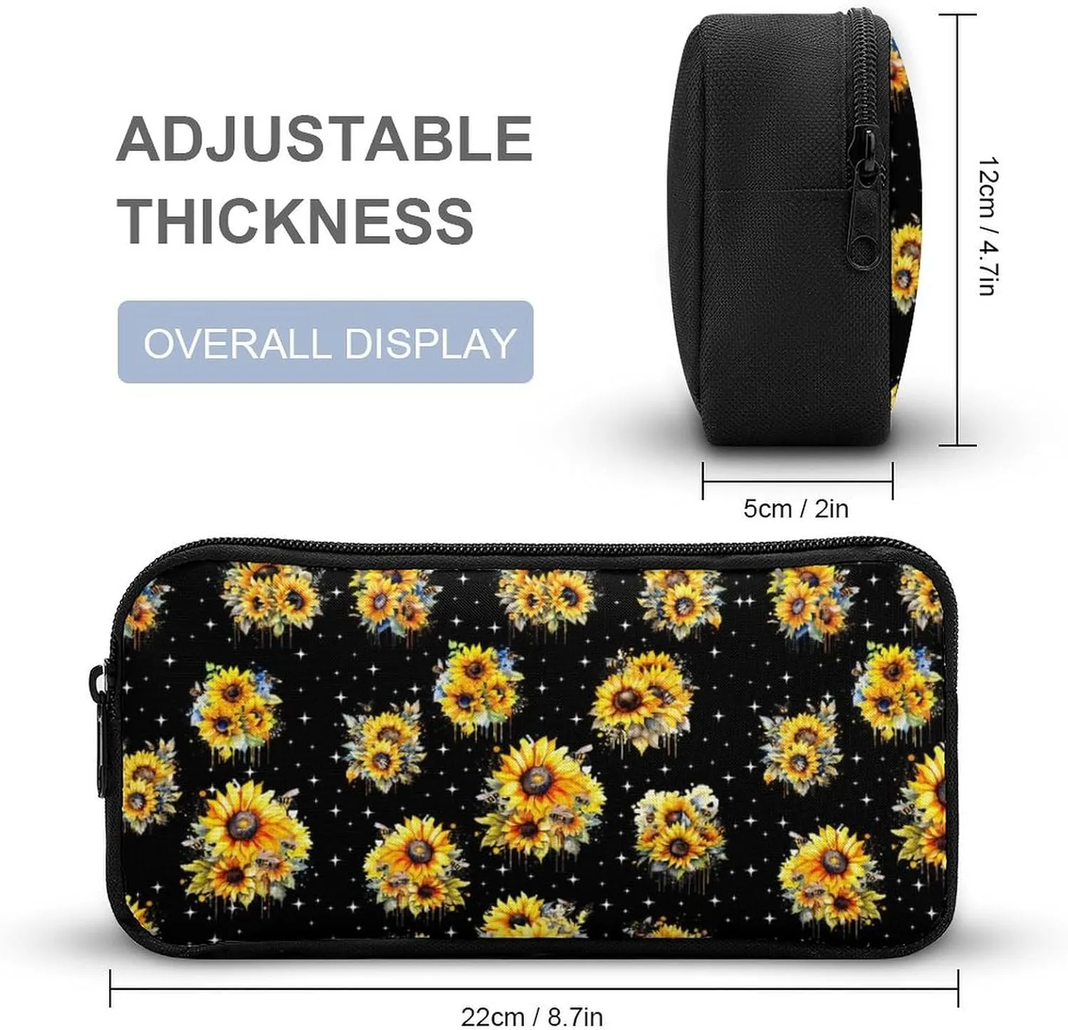 Sunflower Backpack with Lunch Box & Pencil Case, 16 Inch Cute Sunflowers Themed Bookbag, Adjustable Lightweight Large Capacity, Colorful Daily Casual Backpacks Set with Lunch Bag