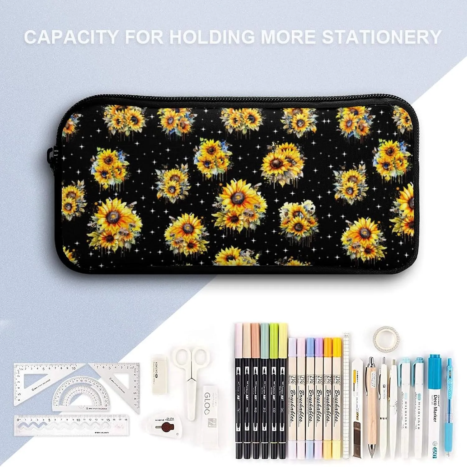 Sunflower Backpack with Lunch Box & Pencil Case, 16 Inch Cute Sunflowers Themed Bookbag, Adjustable Lightweight Large Capacity, Colorful Daily Casual Backpacks Set with Lunch Bag