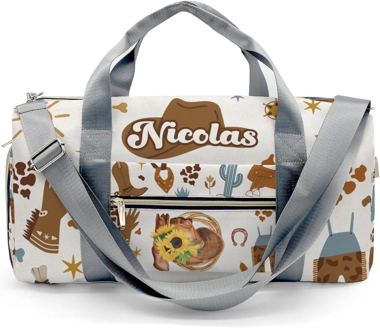 Sunflowers Cowboy Hat Wild Personalized Kids Duffel Swim Bag for Boys,Customized Swim Duffle Bag for Boys Man Kids Gifts
