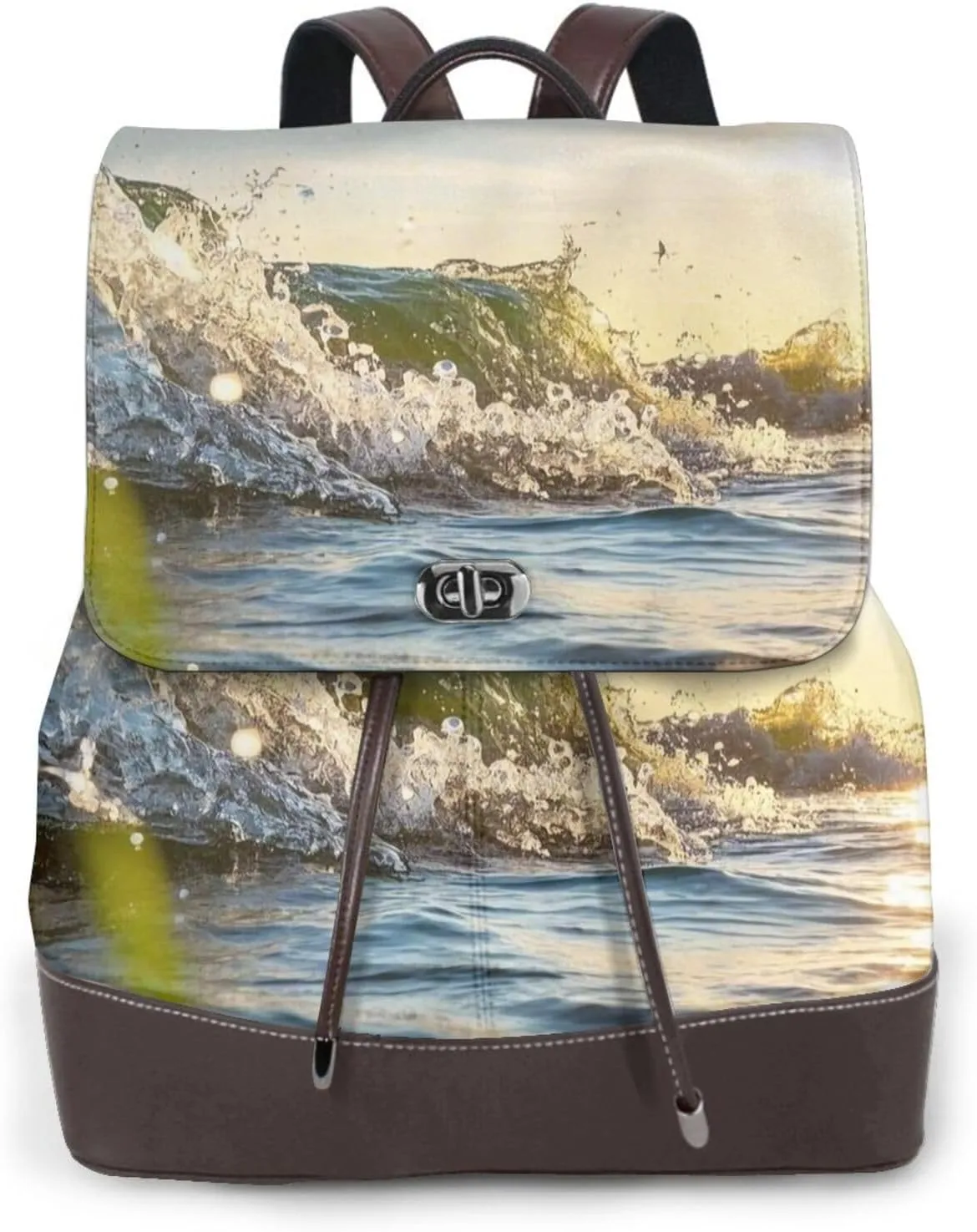 Sunlit Waters Print Cute Purse Backpack for Women, Soft PU Leather Casual Backpacks for Travel, Work, Shopping