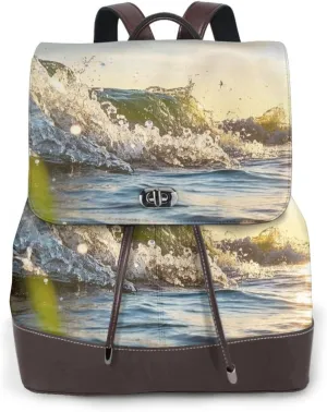 Sunlit Waters Print Cute Purse Backpack for Women, Soft PU Leather Casual Backpacks for Travel, Work, Shopping