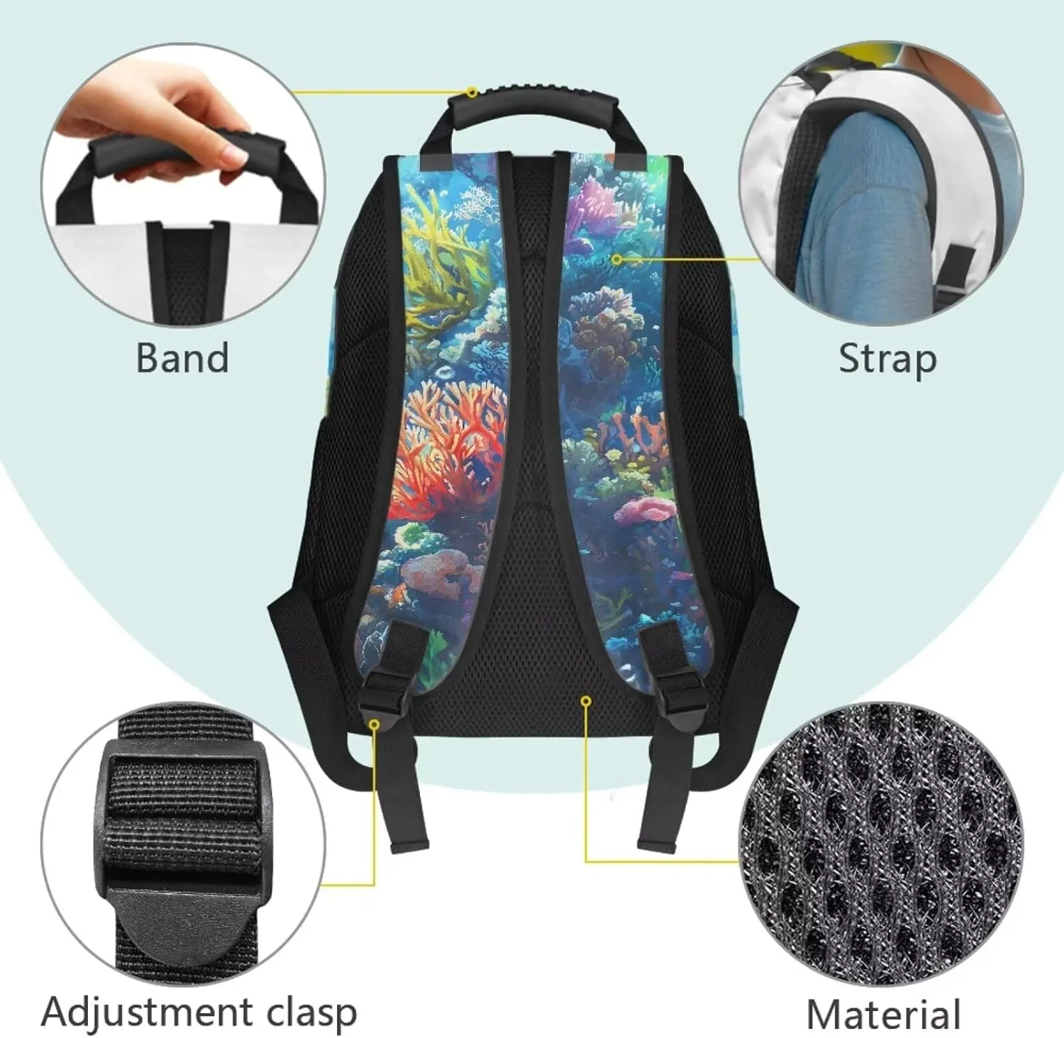 Suobstales Turtle Fish Coral Print Kids School Backpack for Teenage Kindergarten Primary School Shoulder Bag Backpacks Teens Casual Travel Daypack Junior School Student Backpack