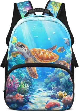 Suobstales Turtle Fish Coral Print Kids School Backpack for Teenage Kindergarten Primary School Shoulder Bag Backpacks Teens Casual Travel Daypack Junior School Student Backpack