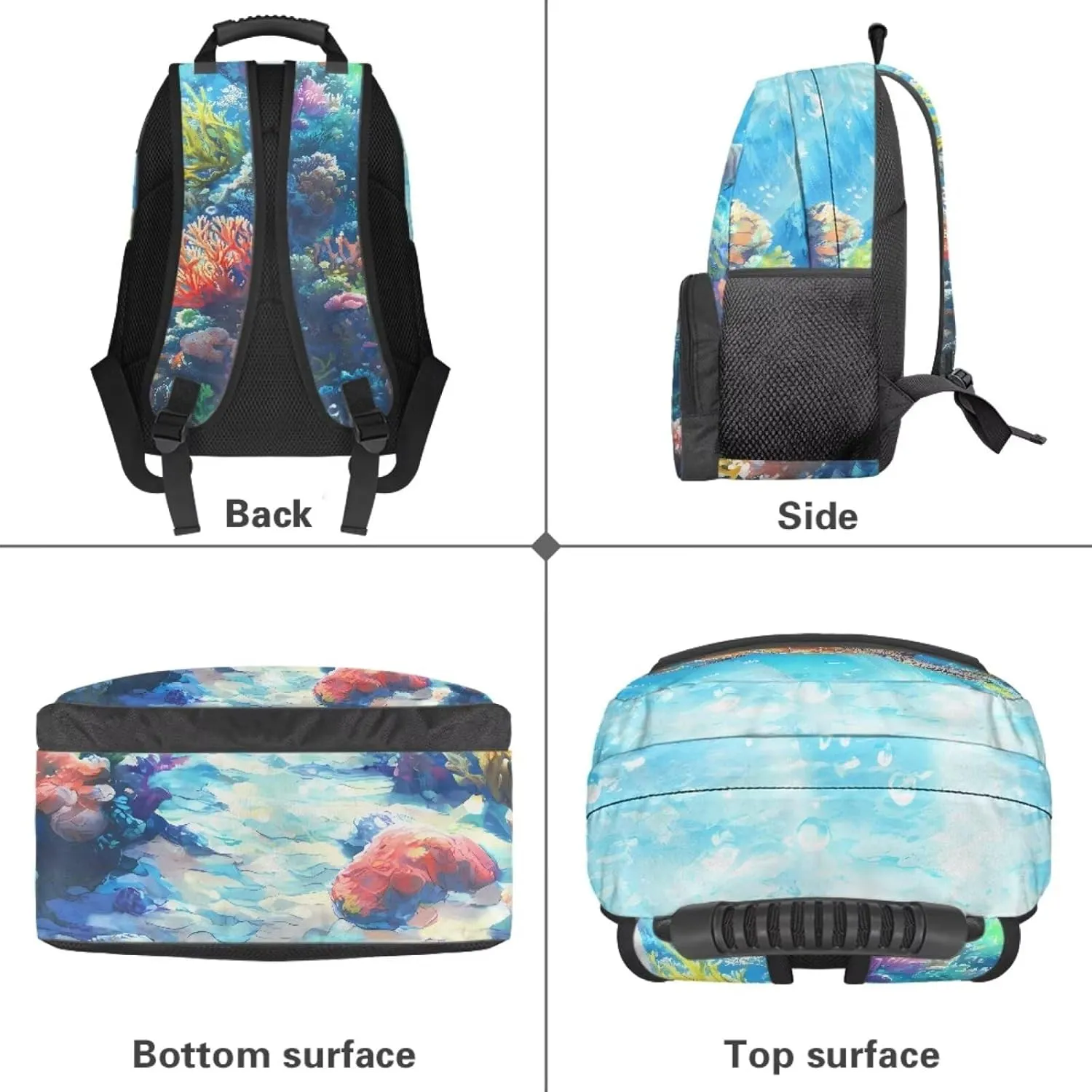 Suobstales Turtle Fish Coral Print Kids School Backpack for Teenage Kindergarten Primary School Shoulder Bag Backpacks Teens Casual Travel Daypack Junior School Student Backpack