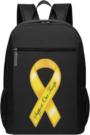 Support Our Troops Yellow Ribbon Travel Laptop Backpack, Business Anti Theft Slim Sturdy Laptops Backpacks, College Computer Bag Gift for Men & Women Fits 17 Inch Notebook,Black