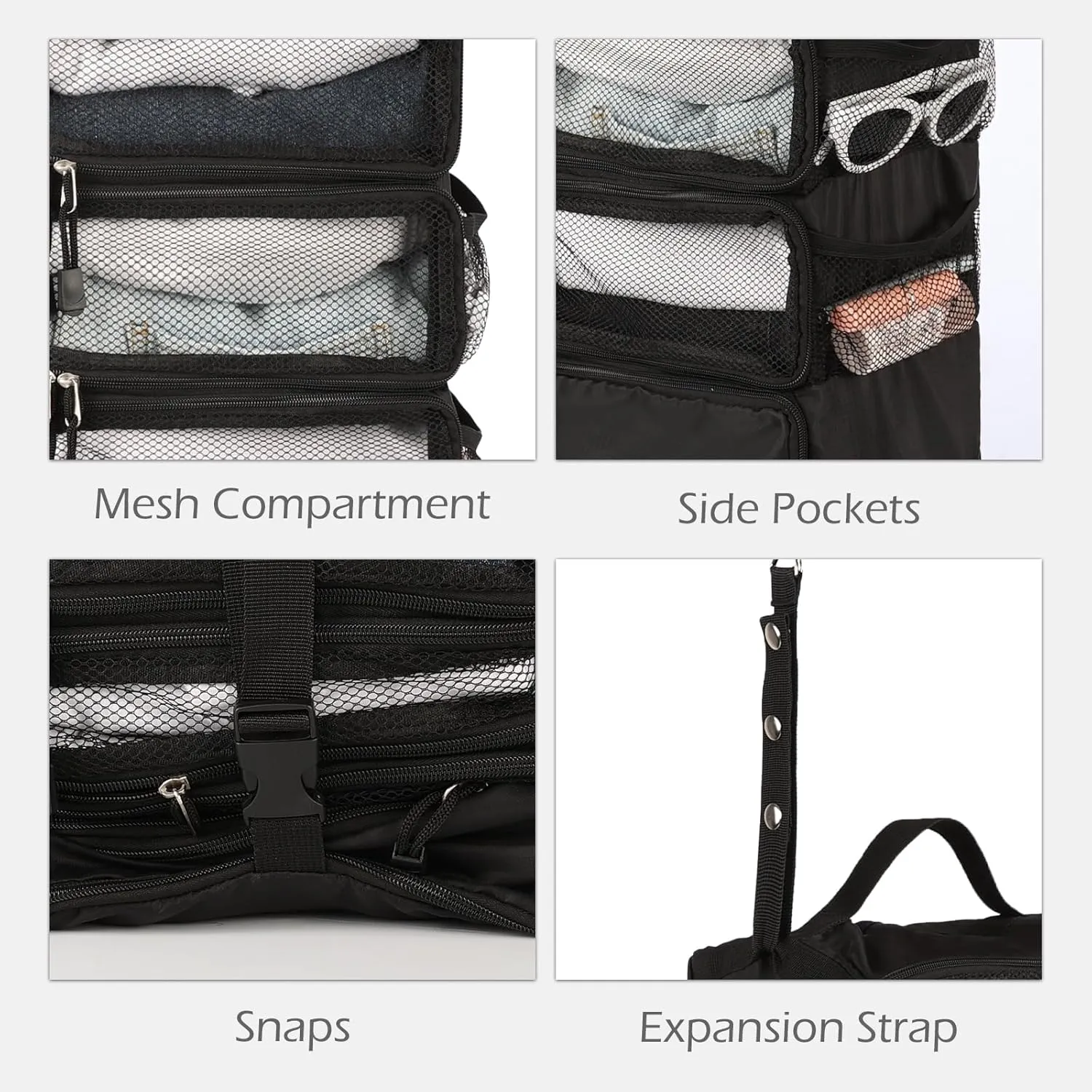 TABITORA Travel Luggage Organizer Hanging Packing Cubes Portable Hanging Shelves Carry on Closet for Suitcase with 2 Hooks,Collapsible(Gray,S)