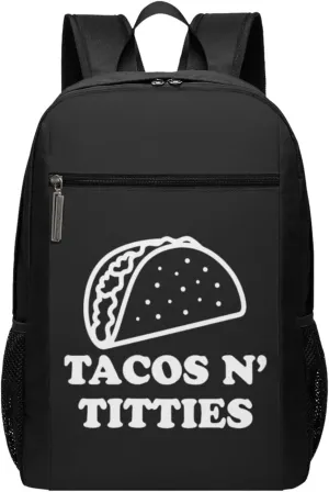 Tacos and Titties Travel Laptop Backpack, Business Anti Theft Slim Sturdy Laptops Backpacks, College Computer Bag Gift for Men & Women Fits 17 Inch Notebook,Black