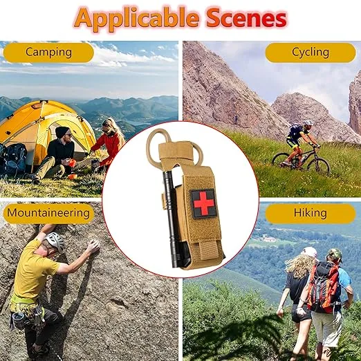 Tactical Molle Tourniquet Pouch Kit with TQ Tourniquet,Trauma Medical Shear,Penlight,Pen,Molle Tourniquet Holder Holster Kit for Outdoor Hiking Camping Survival First Aid (Khaki)