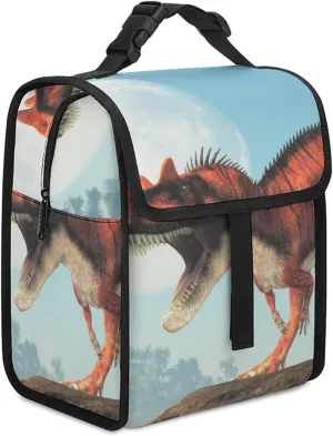 Theropod Dinosaur Lunch Bags for Women Ceratosaurus Insulated Reusable Lunch Tote with Handle Lunch Tote Bag Ideal Size for Work,Travel Picnic,Camping