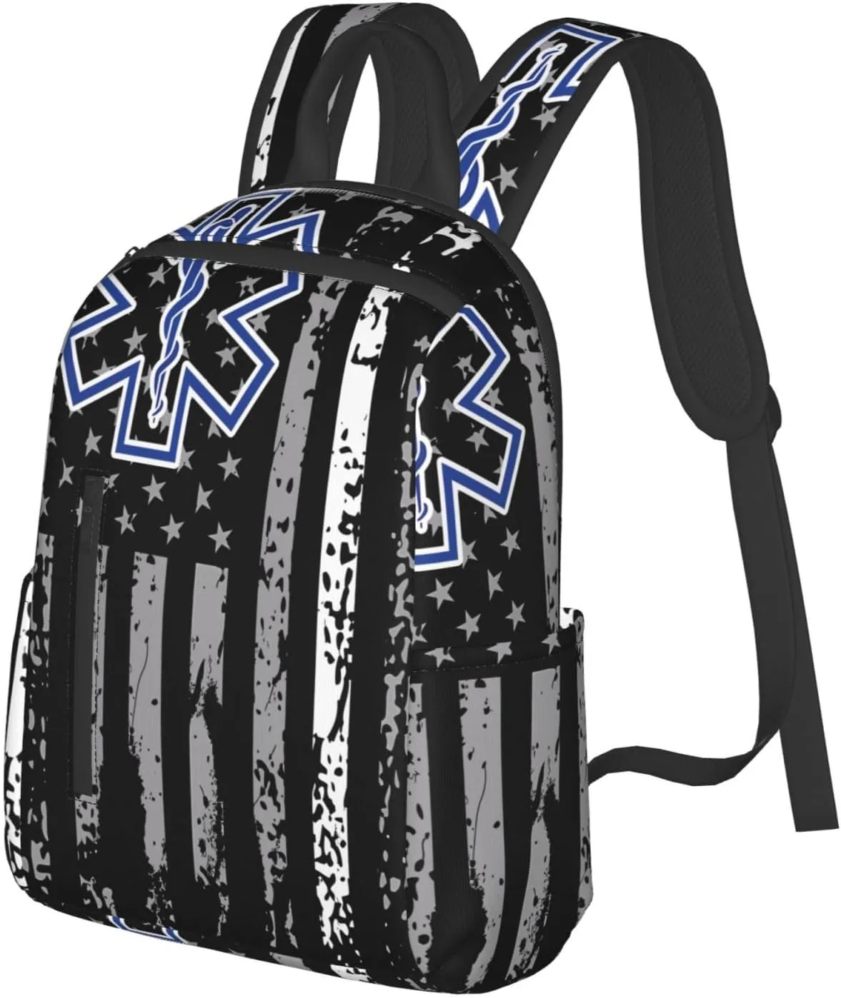Thin White Line EMS EMT Paramedic American Flag Casual Backpacks Laptop Backpack Outdoor Travel Rucksack Sport Carry-On Daypack Lightweight Bag with Multi-Pockets