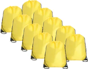 Threadart Drawstring Backpacks - Pack of 10 - Yellow | Sports Cinch String Sack | Gym, Storage & Travel | Large 15" x 18.5"