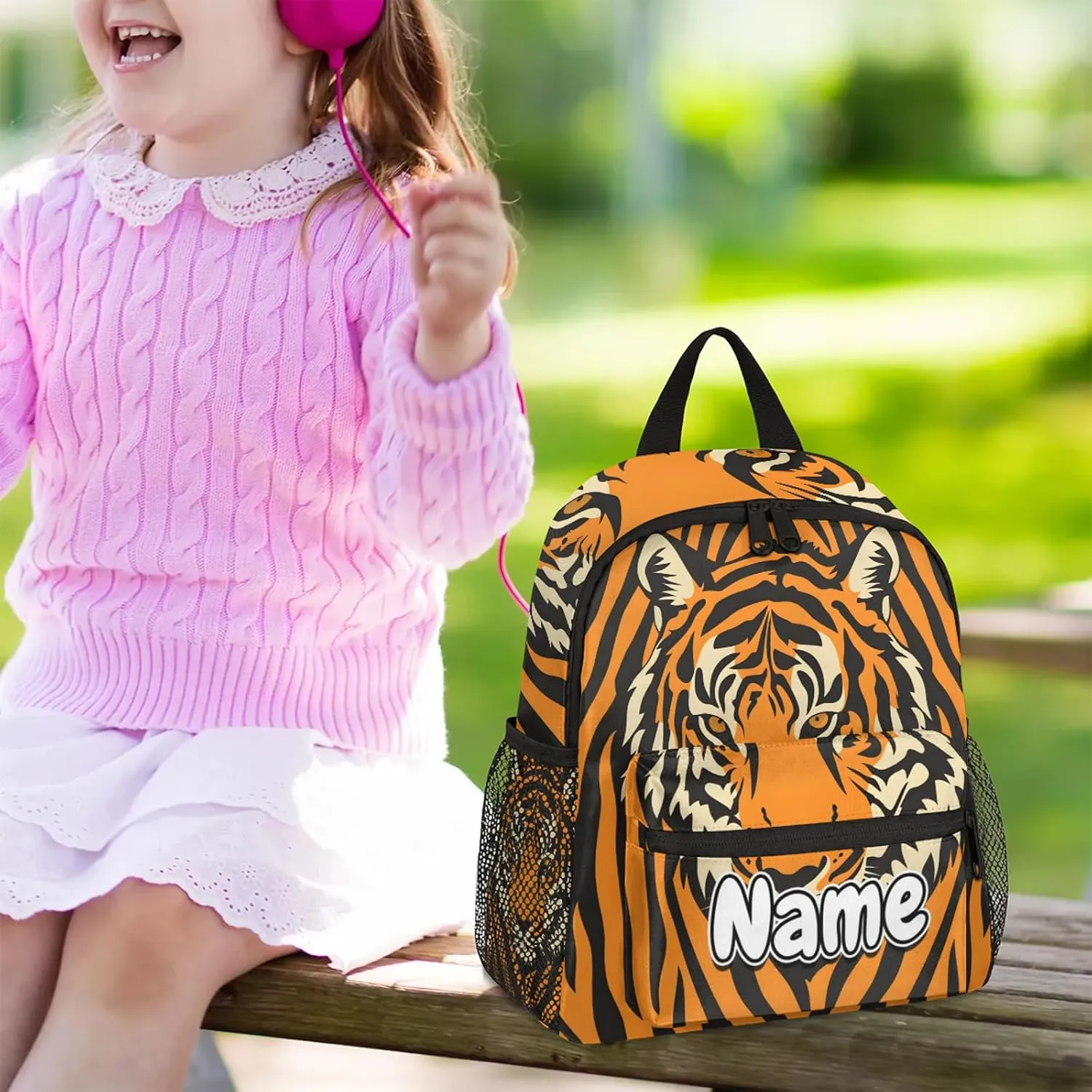 Tiger Skin Personalized Backpack Bag with Name Lightweight Custom Shoulder Bags Waterproof Casual Backpacks Travel Laptop Bag for Work Picnic 12in