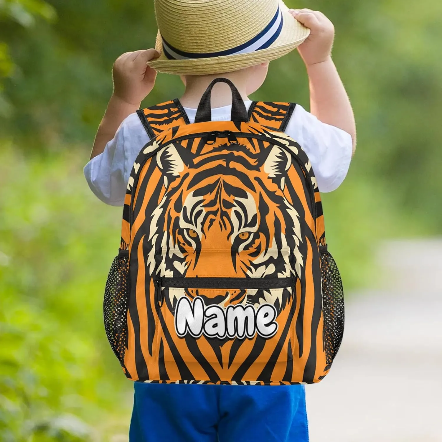 Tiger Skin Personalized Backpack Bag with Name Lightweight Custom Shoulder Bags Waterproof Casual Backpacks Travel Laptop Bag for Work Picnic 12in