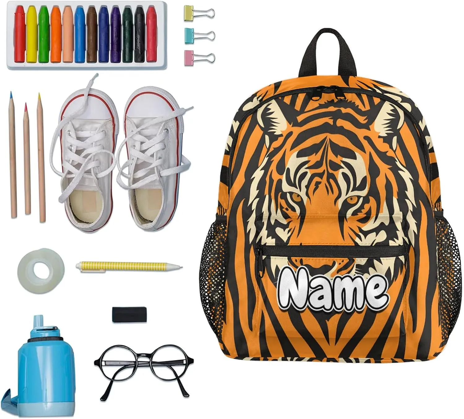 Tiger Skin Personalized Backpack Bag with Name Lightweight Custom Shoulder Bags Waterproof Casual Backpacks Travel Laptop Bag for Work Picnic 12in