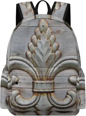 Tin Fleur-de-lis Detail Lightweight Travel Laptop Backpack Camping Daypack with Side Pockets for Shopping Work University