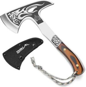TIVOLI Camping Hatchet with Nylon Sheath Lightweight Outdoor Axe for Wood Splitting,Portable Survival Tool, High Carbon Stainless Steel Blade &Wooden Handle, Ideal Gift for Campers, Gardeners
