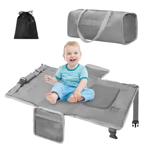Toddler Airplane Bed and Travel Bag 2 in 1, Kids Airplane Seat Extender Portable Kids Flight Essentials, Adjustable Footrest for Infant Sleeping, Carry-On Duffle Bag Compatible (Gray)