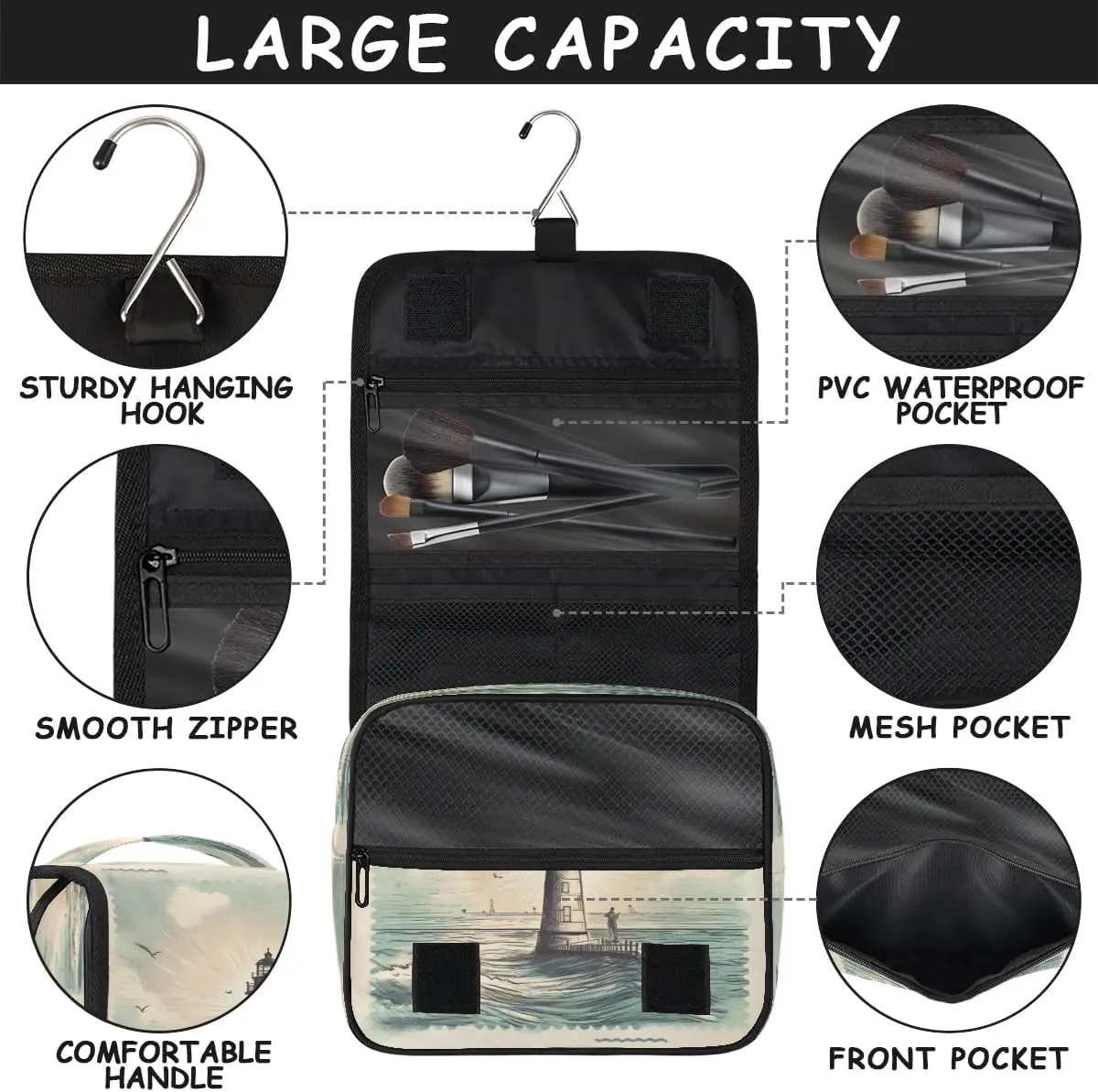 Toiletry Bag Hanging Toiletry Bag Travel Essentials Makeup Bag Travel Size Toiletries Bag Seagull Lighthouse Travel Essentials For Women Travel Containers For Toiletries