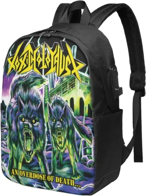 Toxic Music Holocaust Laptop Backpack, Travel Computer Bag with USB Charging Port, Work Business Backpacks