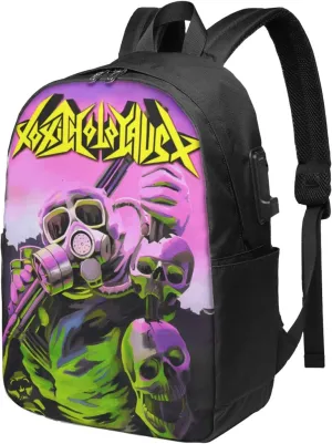 Toxic Music Holocaust Laptop Backpack, Travel Computer Bag with USB Charging Port, Work Business Backpacks