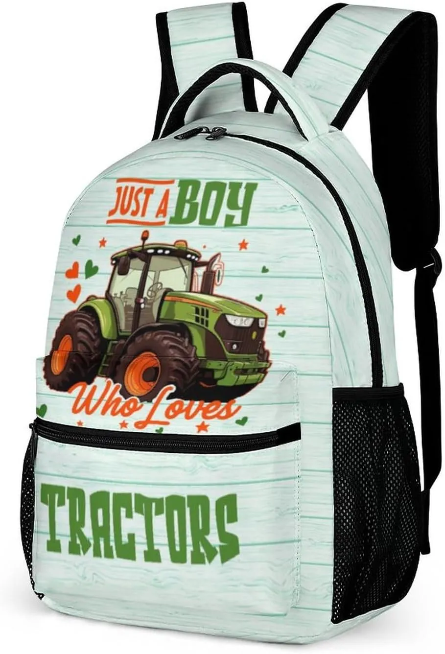Tractor Backpack for Kids Girls Boys School, 16 Inches Cute Tractors Theme Bookbag, Adjustable, Lightweight, Large Capacity, Colorful Daily Casual Backpacks