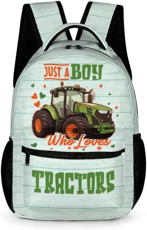 Tractor Backpack for Kids Girls Boys School, 16 Inches Cute Tractors Theme Bookbag, Adjustable, Lightweight, Large Capacity, Colorful Daily Casual Backpacks