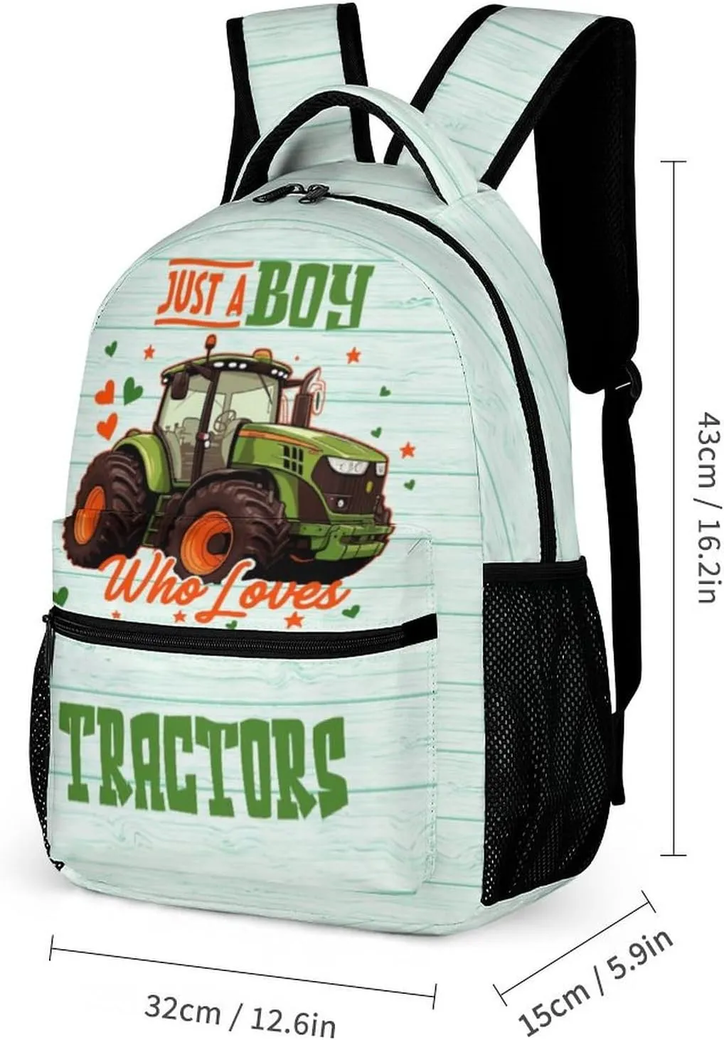 Tractor Backpack for Kids Girls Boys School, 16 Inches Cute Tractors Theme Bookbag, Adjustable, Lightweight, Large Capacity, Colorful Daily Casual Backpacks