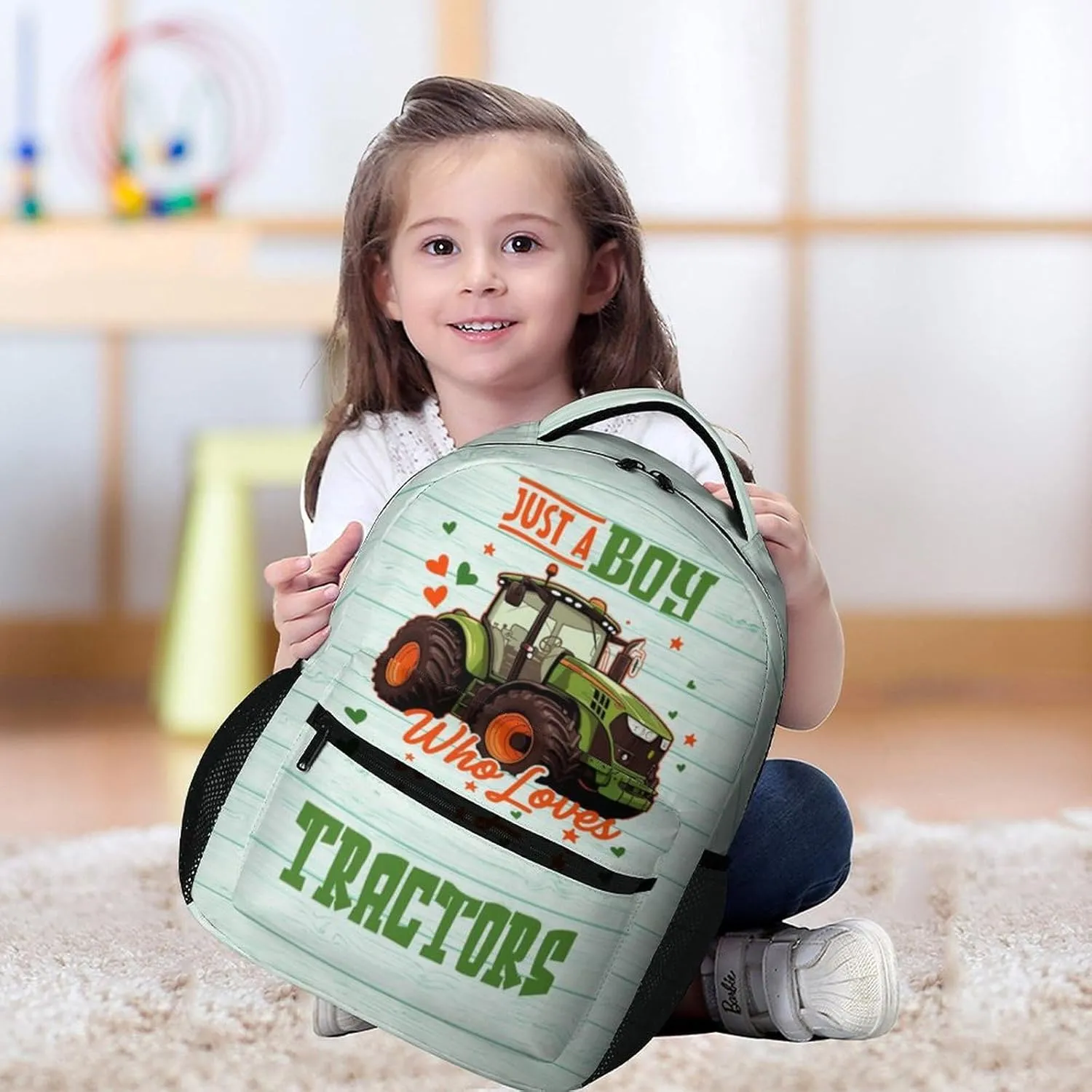 Tractor Backpack for Kids Girls Boys School, 16 Inches Cute Tractors Theme Bookbag, Adjustable, Lightweight, Large Capacity, Colorful Daily Casual Backpacks
